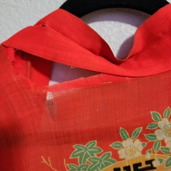 ANTIQUE 1930's‎ Japanese Kimono Yuzen Zome floral Wagasa print in red 30's - Picture 14 of 16